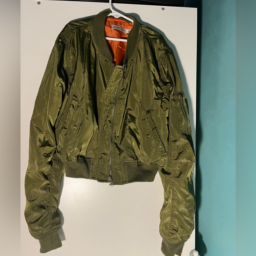 Fashion Nova bomber jacket. Size Small. Olive green.